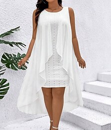 abordables -Femmes Mini Robe Robe Décontractée Robe trapèze Élégant Occasionnel Vacances Quotidien Coupe régulière Couleur Unie Sans manches Col ras du cou Blanche Été