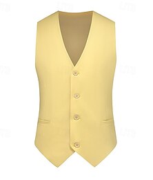 economico -Per uomo Gilet Panciotto Da mare Giornaliero Appuntamento Di tendenza Informale Primavera estate Bottoni Tasche Poliestere Comodo Liscio Monopetto - 1 bottone A V Standard Nero Giallo Azzurro cielo