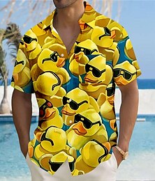 preiswerte -Herren Tier Lustig Ente Hemd Knopfhemd Kurzarm Modisch lässig Urlaub Strassenmode Strandbekleidung Sommer Herbst Umlegekragen 3D-Druck Hemden mit Kragen Eine Tasche vorne Gelb