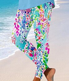 abordables -Pantalones Leggings para Mujeres Moda Streetwear Largo Completo Cintura Alta Impresión Gráfica de Hoja Térmica Cálida Transpirable Suave Microelástica Vacaciones Playa Fin de Semana Azul Huevo de