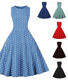 preiswerte -Retro Vintage 1950er Rockabilly Kleid Swing-Kleid Tupfen Damen Karneval Maskerade Alltagskleidung Junggesellinnenabschiedsparty Erwachsene Kleid Abschlussballkleider