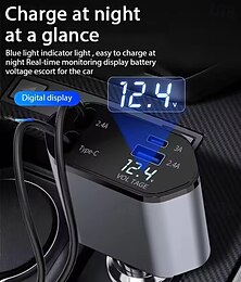abordables -Adaptateur de chargeur de voiture 120 W Charge rapide Câble de chargeur rapide USB Type C avec cordons rétractables Convient pour iPhone 16/15/14/13/12 Samsung