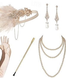 economico -Anni Ruggenti Anni 1920 Fascia Flapper Set di accessori Il grande Gatsby Charleston Piuma Per donna Capodanno Mascherata Feste Addio al Nubilato Adulti Guanti Orecchini Collana