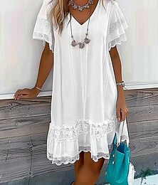 abordables -Femme Mini robe robe blanche Robe dentelle Robe casual Robe Trapèze basique Décontractées Vacances du quotidien Standard Graphic Manche Courte Col V Blanche Eté
