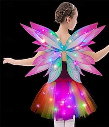 abordables -Costume de fée lumineux élégant de carnaval pour filles – ensemble de déguisement 4 pièces avec ailes de papillon arc-en-ciel douces, parfait pour la décoration de carnaval de jeu de princesse