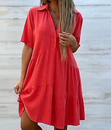 economico -Per donna Mini Abito Abiti ispirati al lino Abito Camicia Vestito Casual Abito in cotone e lino Elegante Casual Vacanza Quotidiano Data Vestibilità regolare Semplice Manica Corta Bavero Giallo Rosa