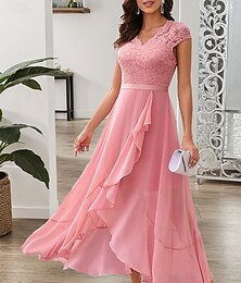 levne -Dámské maturitní šaty maxi šaty jednobarevné plesové šaty A v linii fit and flare šaty elegantní formální položené svatební host engagement cocktail party grafické bezrukávové V výstřih