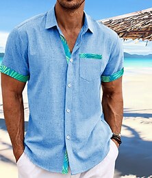 economico -Per uomo Camicia Camicia di lino Camicia Estiva Abbigliamento da spiaggia Camicia hawaiana estiva Camicia con Bottoni Tinta unica Vacanza Camicia hawaiana Bianco Blu Verde Manica Corta Colletto