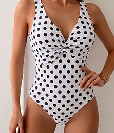 abordables -Femme Maillots de Bain Une pièce Monokini Maillot de bain Dos Nu Contrôle du Ventre Taille haute Vacances Tenues de plage Pois Col V Sans Manches Maillots de bain