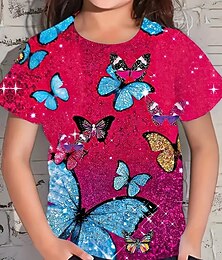 ieftine -Fete 3D Grafic Fluture Tricou Manșon scurt Vară Primăvară Modă De Bază Copii 4-12 ani Stil Nautic În aer liber Casual Zilnic Fit regulat