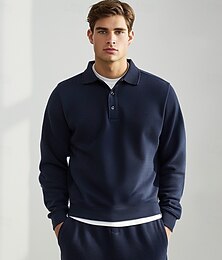 economico -Per uomo Polo Lavoro Streetwear Collo ripiegato Manica Lunga Caldo Vintage Tinta unica Bottoni Autunno Inverno Vestibilità regolare Bianco perla Nero Blu marino Grigio Polo