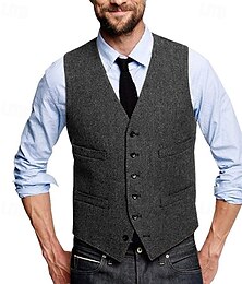 economico -Per uomo Gilet Panciotto Da mare Giornaliero Ricevimento di matrimonio Appuntamento Di tendenza Informale Primavera Autunno Bottoni Tasche Poliestere Comodo Liscio Monopetto - 1 bottone A V Standard