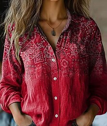 preiswerte -Womens Shirt Leinenähnlich Atmungsaktiv Leicht Knopfverschluss Tunika Hemdkragen Lange Ärmel Grafik Lässig Reguläre Oberteile Arbeit Täglich s Druck Rot Blau Grün Khaki Frühling Herbst Winter