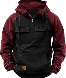 economico -Per uomo Felpa con cappuccio Felpa con cappuccio e zip corta Felpa con cappuccio tattica Nero Rosa Vino Verde militare Blu Con Cappuccio Blocco di colori Semplice Patchwork Tasca Sport & Outdoor
