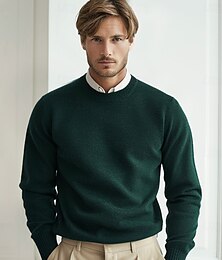preiswerte -Herren Wollpullover Pullover Stricken Einfarbig Rundhalsausschnitt Strickware Elegant Schule Training Bekleidung Herbst Winter Schwarz Weiß S M L