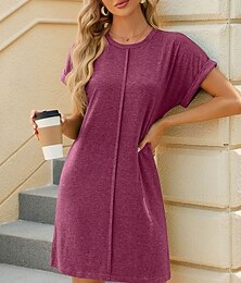 abordables -Femme Mini robe Robe casual Robe Trapèze basique Décontractées Vacances Casual du quotidien Standard Plein Manche Courte Col Ras du Cou Vin Vert Bleu de minuit Gris Eté Printemps