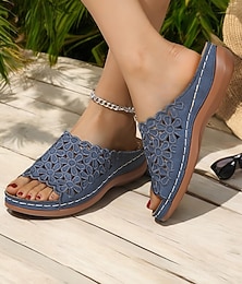 economico -sandali slip-on da donna in pizzo floreale bianco – comodi sandali bassi con bordi smerlati per l'estate, la spiaggia e l'abbigliamento casual