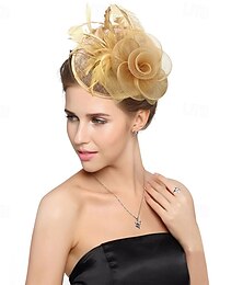 abordables -Coiffe Polyester Organza Mariage Fête du thé Cocktail ancien Mignon Avec Plume Casque Couvre-chef
