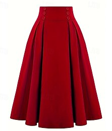 economico -Retrò Vintage Anni 1950 Rockabilly Lunghezza lunga Gonna altalena Tinta unica Costume Per donna Natale Carnevale Capodanno Casuale Abbigliamento quotidiano Tè Adulti Gonna Estate