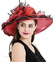 economico -Cappello derby kentucky 2025 per donna, velo in organza, fascinator di piume per tea party, cappello da sole con protezione UV per chiesa