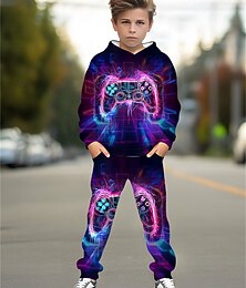 abordables -Garçon 3D Graphic Jeux Ensemble sweat à capuche et pantalon de survêtement Maillot de Sport Survêtements de sport manche longue Printemps Automne du quotidien basique Décontractées Enfants 4-12 ans