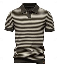 preiswerte -Herren Polo Strick-Polopullover Formell Arbeit Möwenhalsband Kurzarm Modern Bequem Gestreift Vertikale Streifen Stripe-Trim Streifen Frühling Normale Passform Schwarz Hellgrün Armeegrün Polo