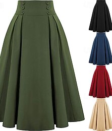 levne -Retro 50. léta Rockabilly Dlouhá délka Houpačka sukně Pevná barva Maškarní kostým Dámské Plesová maškaráda Ležérní Denní nošení Čajový dýchánek Dospělé Sukně