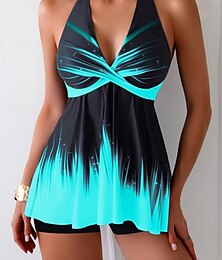 abordables -Femme Maillots de Bain Tankini 2 pièces Jambe de garçon Maillot de bain Dos Nu Taille haute Vacances Tenues de plage A Ombre Cachemire Col V Sans Manches Maillots de bain