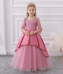 billiga -Barn Flickor Festklänning Blommig Ärmlös Prestanda Speciellt Tillfälle Elegant Prinsessa Polyester Sommar Vår 4-13 år Flerfärgad Vit Champagne