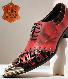 preiswerte -Hochwertige rote Leder-Dressschuhe für Männer mit goldener Spitze künstlerischem Druck und Nieten-Detail – stilvolle formelle Fußbekleidung für besondere Anlässe