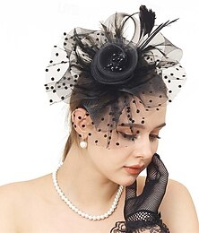 economico -cappelli fascinator per donna cappello da tè derby kentucky cappello da sposa nastri in rete cocktail fiori fantasia piume clip fascinator