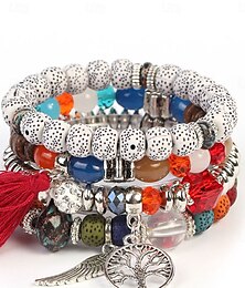 abordables -Bracelet de perles Multirang Le style rétro Boule Mode Personnalisé Bracelet Bijoux Noir Blanche Bleu Rond pour Plein Air du quotidien Vacances