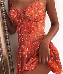 abordables -Femme Mini robe Robe Trapèze Sexy Standard Floral Sans Manches A Bretelles Jaune Bleu Fuchsia Orange Eté Printemps
