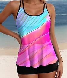 billige -Dame Badetøy Tankini 2 Delers Boy Leg Badedrakt Uten Ryggrad Ferie Strandtøy Ombre U Hals Uten Ermer Badedrakter