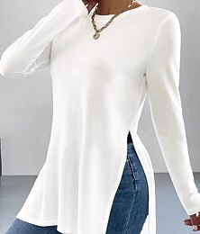economico -Per donna maglietta Liscio Di tendenza Moderno Informale Manica lunga Girocollo Maglie lunghe Giornaliero Fine settimana Collage Nero Bianco Primavera Autunno Inverno