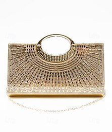 economico -pochette da sera glamour in cristallo dorato con manico rotondo – borsa a mano con strass per donna, perfetta per matrimoni, feste ed eventi formali