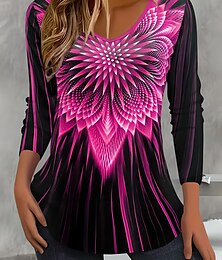 economico -Per donna maglietta Ambra Floreale Fantasia geometrica Elegante Vintage Manica lunga Girocollo Top regolari Giornaliero Stampa Rosa Arancione Grigio chiaro Estate Primavera