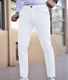 abordables -Hombre Graduación Pantalones Chinos pantalones Pantalones casuales Botones Bolsillo Plano Comodidad Formal Fiesta Trabajo Moda Estilo clásico Azul vaquero Negro 1 # Microelástico