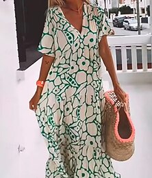 ieftine -Pentru femei Rochie Maxi Rochie casual Stilat Casual Vacanță Zilnic Fit regulat Floral Manșon Jumate În V Negru Roz Îmbujorat Portocaliu Trifoi Vară