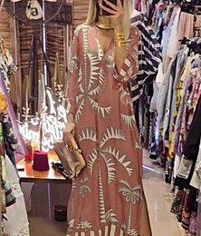 abordables -Femme Robe mi-longue Robe casual Robe Trapèze robe boheme mode Décontractées Vacances du quotidien Standard Graphic Manches 3/4 Col V Rose Claire Kaki Vert Véronèse Eté