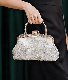 economico -elegante borsa da sera in pizzo bianco con perle e decorazioni floreali – elegante accessorio da sposa o da festa per donna nero bianco