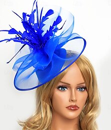 economico -Copricapo Tulle cappello a cilindro Matrimonio Elegante Vintage Con accessorio in piuma Capelli Fascinatori Abito da corsa