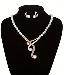 abordables -Los sistemas nupciales de la joyería 1 Legierung Pendientes Collare Mujer Elegante Lujo Bonito Lujoso Precioso Forma Geométrica Conjunto de joyas Para Ropa de fiesta de noche