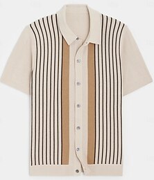 お買い得  -レトリ／ヴィンテージ 1970年代 ニット シャツ カーディガン ヒッピー ボタンダウン ストライプ 男性用 バケーション 日常着 プライドパレード 成人 上着 春夏