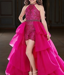 economico -Tute Abito Per La Ragazza dei Fiori Asimmetrico Abito di Gala  Performance Junior Abito Prom Carino Raso con Rouches Brillare  Splendere Plissettato a Strati Taglie 3-16 Anni