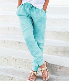 abordables -Femmes Pantalons Fuselés Pantalon en coton et lin Mode Streetwear Confort Longueur complète Taille haute Uni Avec Poches Cordon de serrage Taille Élastique Confortable Extérieur Rue Tenue quotidienne