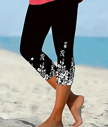 abordables -Leggings Capris pour femmes Haute élasticité Mode Longueur entière Taille mi-haute Imprimé superposé Décontracté Quotidien Noir Gris Été Coupe régulière