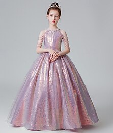 billiga -Barn Flickor Festklänning Ensfärgat Ärmlös Prestanda Födelsedag Paljetter Elegant Skön Polyester Maxi Festklänning Swingklänning A linjeklänning Sommar 4-12 år Rodnande Rosa Blå Guld
