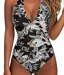 economico -Per donna Costumi da bagno Un pezzo Costume da bagno Schiena scoperta Fasciante in vita Vita alta Taglia piccola Festività Abbigliamento mare Floreale Halter Neck Senza maniche Costumi da bagno