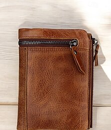 economico -Portafoglio in pelle con blocco RFID per uomo – pelle bovina di prima qualità con chiusura a cerniera, più scomparti per carte e scomparto per banconote – accessorio quotidiano elegante e sicuro nero marrone